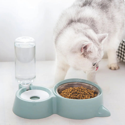Pet Bowls Set for Dogs & Cats: Anti-Spill Food Bowl + Automatic Water Bowl, Non-Slip Pet Feeding Dishes Kit for Puppies Kittens