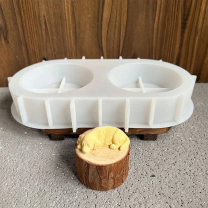 Pets Snack Bowls Silicone Mold Kit DIY Cat Food Dog Food Storage Pallet Resin Concrete Mold with Stainless Steel Disc
