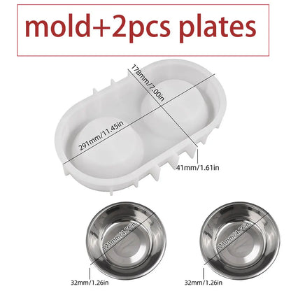 Pets Snack Bowls Silicone Mold Kit DIY Cat Food Dog Food Storage Pallet Resin Concrete Mold with Stainless Steel Disc