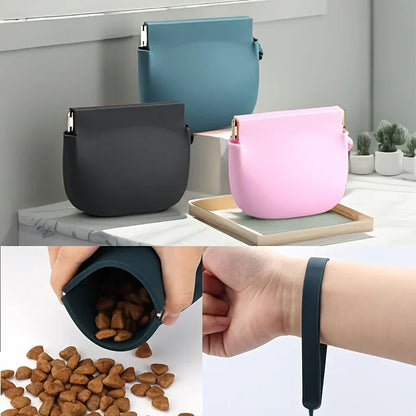 1 Silicone Dog Snack Bag, Portable Pet Snack Bag, Easy To Clean and Waterproof, Convenient Pet Food Bag for Outdoor Training