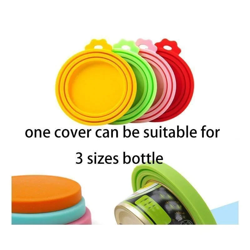 2pcs/set Reusable Pet Food Can Cover Silicone Dogs Cats Storage Tin Cap Lid Seal Cover with Spoon