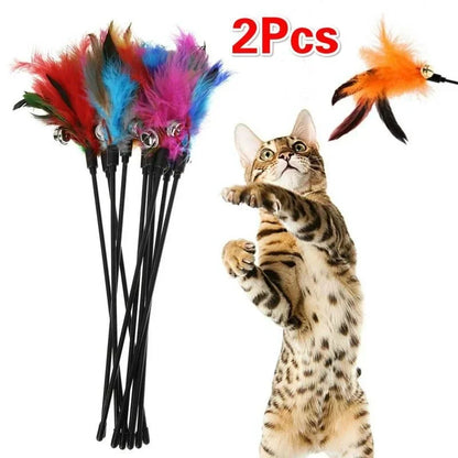 2 Pcs Cat Toy Bell Feather Funny Cat Rod Toy Cat Toys Interactive  Cat Accessories Pet  Cat Supplies
