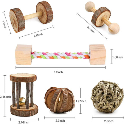Multiple Sets of Safe Wooden Toys for Small Pets - Hamster, Rabbit, Totoro, Guinea Pig, Parrot. Ideal Daily Necessities