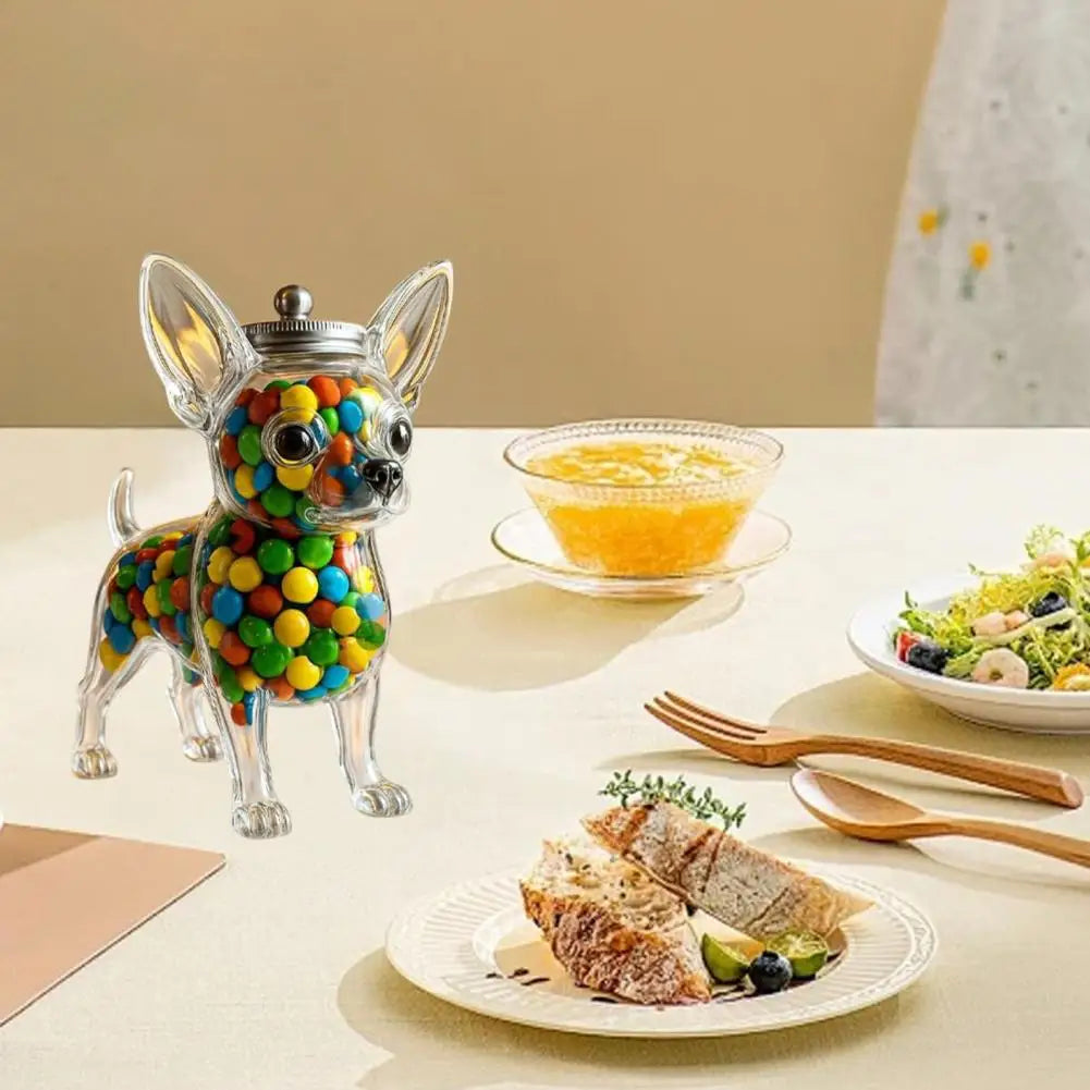 Chihuahua Dog Treat Glass Jar Airtight Snack Storage Container Pet Snack Holder Reusable Transparent Glass Candy Storage Jar