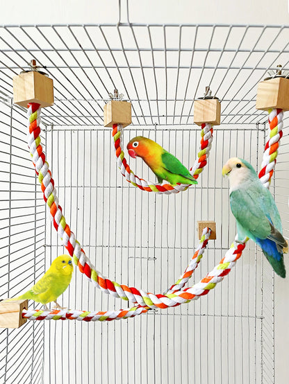 Pet Bird Bite Toys Parrot Color Cotton Rope Toys Elastic Parrot Climbing Toys Sturdy Bird Swing Harness Cage Pet Toy Swing Stand
