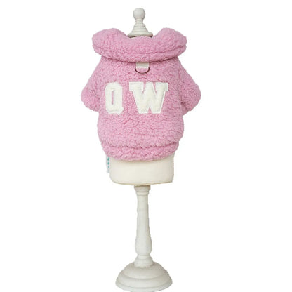 Winter Pet Jacket For Dogs & Cats - Pink Letter Print Two-legged Cotton Coat Outdoor Wear With Leash Hole, Casual Warm Outerwear