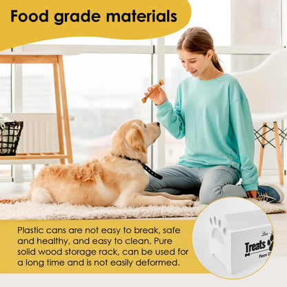 Wood Pet Food Storage Container with 2 Plastic storage Jars Large Capacity Pet Snack Storage Organizer For Dog Cookie Cat Treats