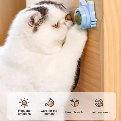 Catnip Balls Funny Lickable Cat Snack Catnip Balls Cat Ear Mint Spinning Ball Teeth Clean Toy For Small Medium Cats Pet Supplies