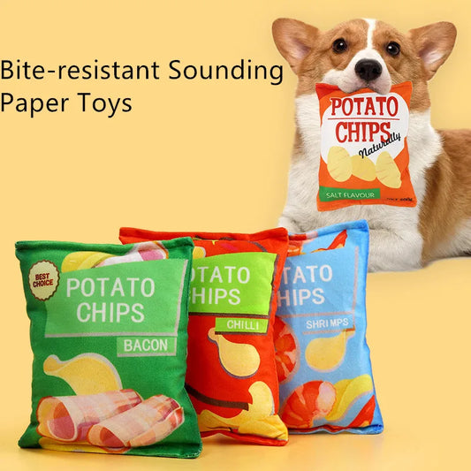 Funny Dog Toys Crisps Plush Filled Pets Squeaky Chew Toy Bite-resistant Sounding Paper Toys For Small Medium Pets Supplies