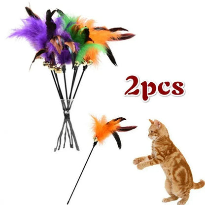2 Pcs Cat Toy Bell Feather Funny Cat Rod Toy Cat Toys Interactive  Cat Accessories Pet  Cat Supplies