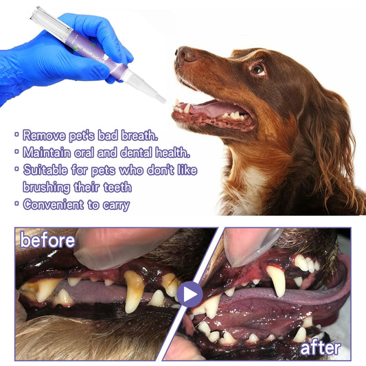 Pet Dental Care Gel 3ml Teeth Cleaning Pen for Dogs and Cats Fresh Breath Tartar Control Soothes Gums Easy Baking Soda Formula