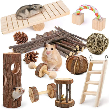Multiple Sets of Safe Wooden Toys for Small Pets - Hamster, Rabbit, Totoro, Guinea Pig, Parrot. Ideal Daily Necessities