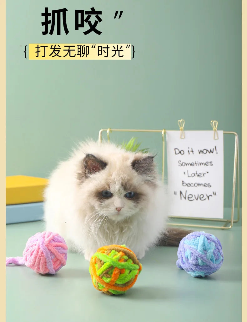 Pet Cat Toys Self Entertaining Chew and Tease Cats Toys with Bell Kitten Colored Balls Interactive Toys Pet Products Accessories