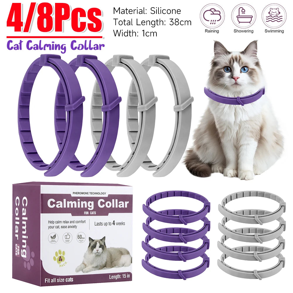4/8PCS Dogs Calming Pheromone Collars Cats Relieve Anxiety Adjustable Comfortable Collar For Puppy Kitten Large Pets Accessories
