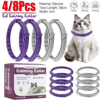 4/8PCS Dogs Calming Pheromone Collars Cats Relieve Anxiety Adjustable Comfortable Collar For Puppy Kitten Large Pets Accessories
