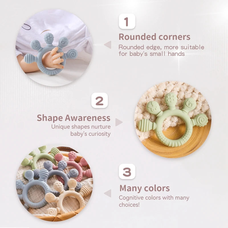 1pc Silicone Teether Food Grade Baby 0-12 Toys Teething Ring Sensory Toys for Toddlers Silicone Animal Soothing Toys Accessories