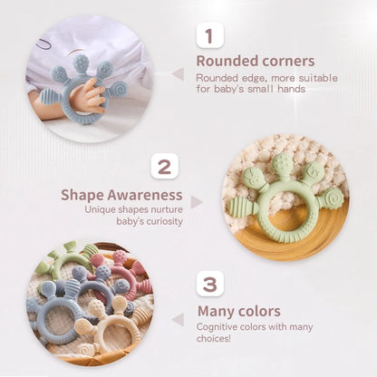 1pc Silicone Teether Food Grade Baby 0-12 Toys Teething Ring Sensory Toys for Toddlers Silicone Animal Soothing Toys Accessories