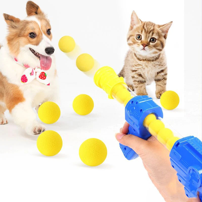 pet Toys Launch Training Interactive Shooter Gun Teaser Plush Ball Pet Creative Games Stretch Mini Pompoms Kittens Supplies