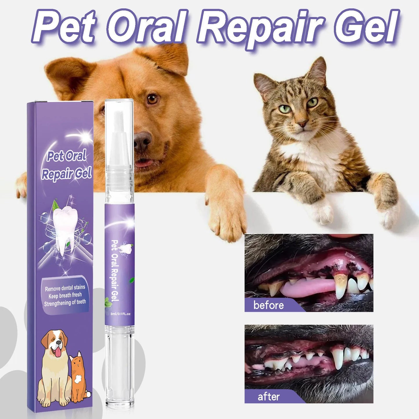 3ml Pet Oral Gel Cleaning Dog Cat Teeth, Bad Breath, For Tartar, No Need To Brush Teeth, Pet Breath Freshener Gel Care Cleaner