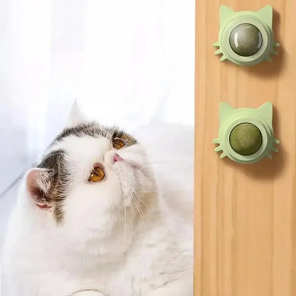 Catnip Balls Funny Lickable Cat Snack Catnip Balls Cat Ear Mint Spinning Ball Teeth Clean Toy For Small Medium Cats Pet Supplies