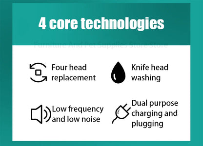 4-In-1 Pet Grooming And Care Set 4Different Blades Pet Hair Shaver Low Noise Pet Clippers Rechargeable Cordless Safe Dog Trimmer