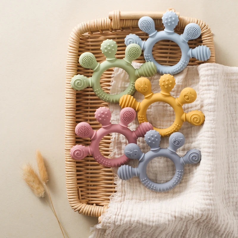 1pc Silicone Teether Food Grade Baby 0-12 Toys Teething Ring Sensory Toys for Toddlers Silicone Animal Soothing Toys Accessories