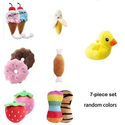 7-piece set of puppy sound toys loose plush pet chewing plush fruit snacks and vegetable puppy toys suitable for cute playm