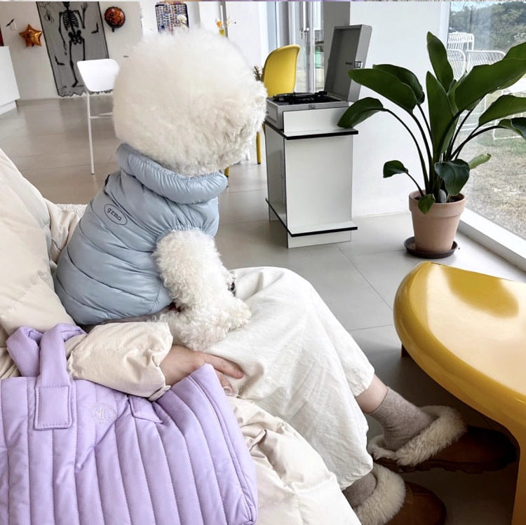 Winter Dog & Cat Vest - Thickened Warm Coat with Zipper Closure, Soft Pastel Colors (Blue, Pink, White) - for Small to Medium Pets - Cold Weather Apparel for Pomeranians, Chihuahuas, Shih Tzus - Easy On/Off Pet Clothing, Dog