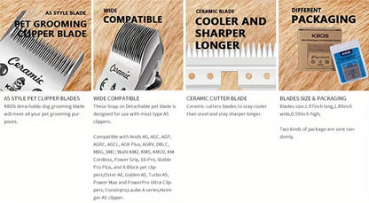 4-Pack Professional Ceramic Detachable Blades - Compatible with Andis, Oster A5, Wahl KM10 Series Clippers, KBDS Size 10/7F/5F/4F, Cut Length 1/16"(1.5mm) to 3/8"(9.5mm) for Pet Dog Grooming