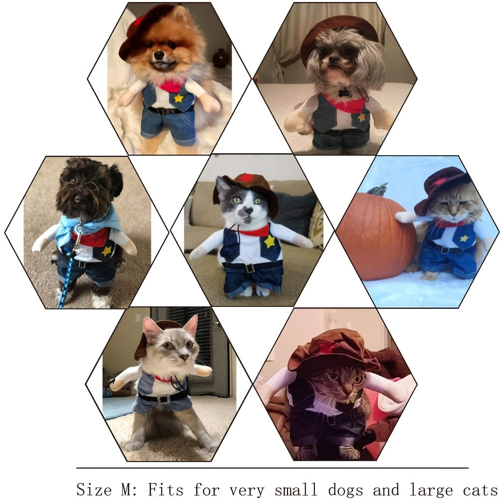 Small to Medium Sized Funny Pet Denim Suit - Adorable Christmas Halloween Costume for Cats and Dogs - Soft, Comfortable, and Easy to Wear Dress Up Outfit for Pet Owners