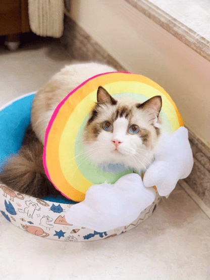 Zeze Cat Plush Rainbow Shape Soft Elizabethan Adjustable Collar For Cat Wound Healing Protective, Pet Elizabethan Collar For Cats, Mini Dogs And Rabbit