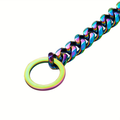 Titanium Steel Stainless Steel P Chain Colorful Cuban Chain Pet Dog Chain Heavy Duty Anti Slip Dog Collar