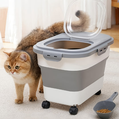[Collapsible Pet Food Container Wheels] 20lbs Collapsible Dog Food Storage Container with Airtight Lid, Wheels, Scoop - Rectangular PP Pet Treat Container for Dry Food, Suitable for Dogs, Cats & Small Pets, Pet Snacks, Other