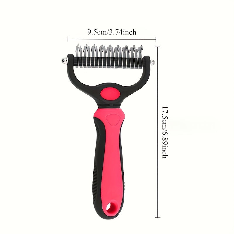 1pc Double-Sided Pet Slicker Brush - Dematting Comb for Shedding Dogs - Stainless Steel Dog Hair Remover with Ergonomic Handle for Easy Grooming and Pet Care