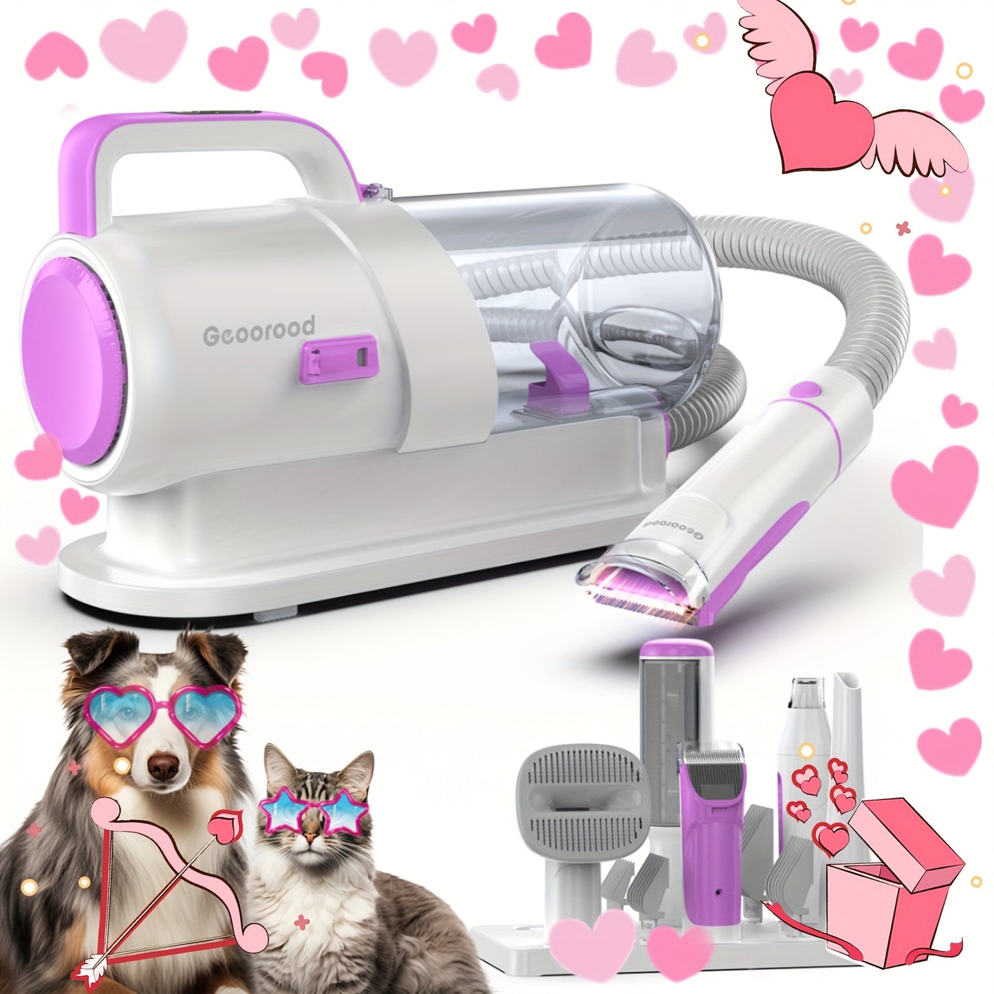 Dog Grooming Vacuum Kit with Pet Paws Grinding Tool, Electric Clipper And Dog Brush Work Quiet for Dogs And Cats At Home(purple), Pet Vacuum Grooming Kit, Dog Fur Vacuum, Dog Vacuum for Shedding Grooming, Pet Grooming Vacuum