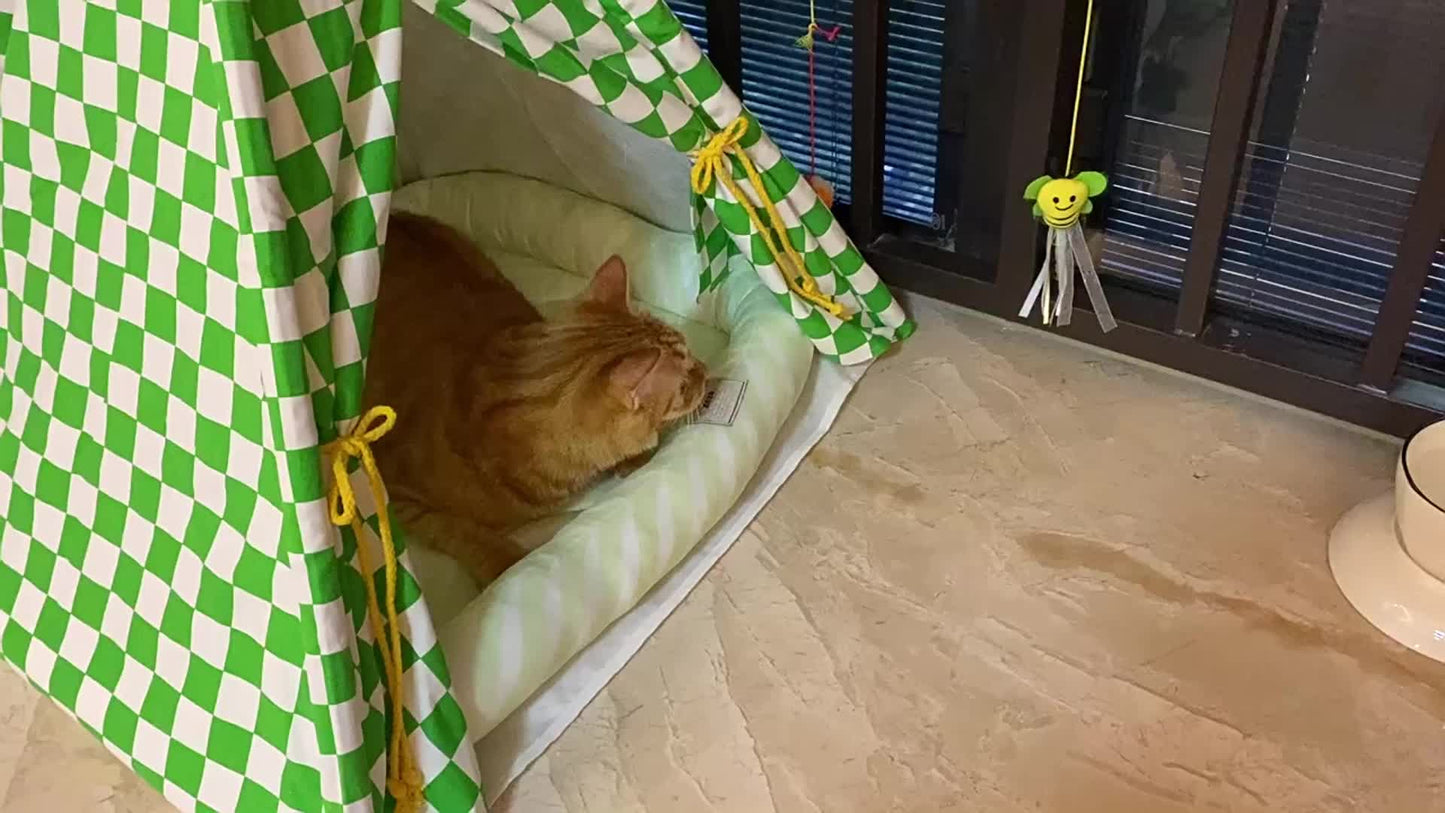 Zeze Cute Pet Tent Pet House Cat Nest Semi-closed Detachable Washable Mat Cat Bed Four Seasons Universal Cat Bed With Checkerboard Pattern