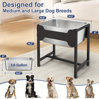 Upgraded Heavy-Duty Elevated Large Dog Water & Bowl - 3.6 Gallon Stainless Steel Feeding Station with Low-Slung Neck, Sturdy Metal Frame for Mastiff, German Shepherd,, Newfie - Indoor/Outdoor Use, Design, Water Bowls For Larg