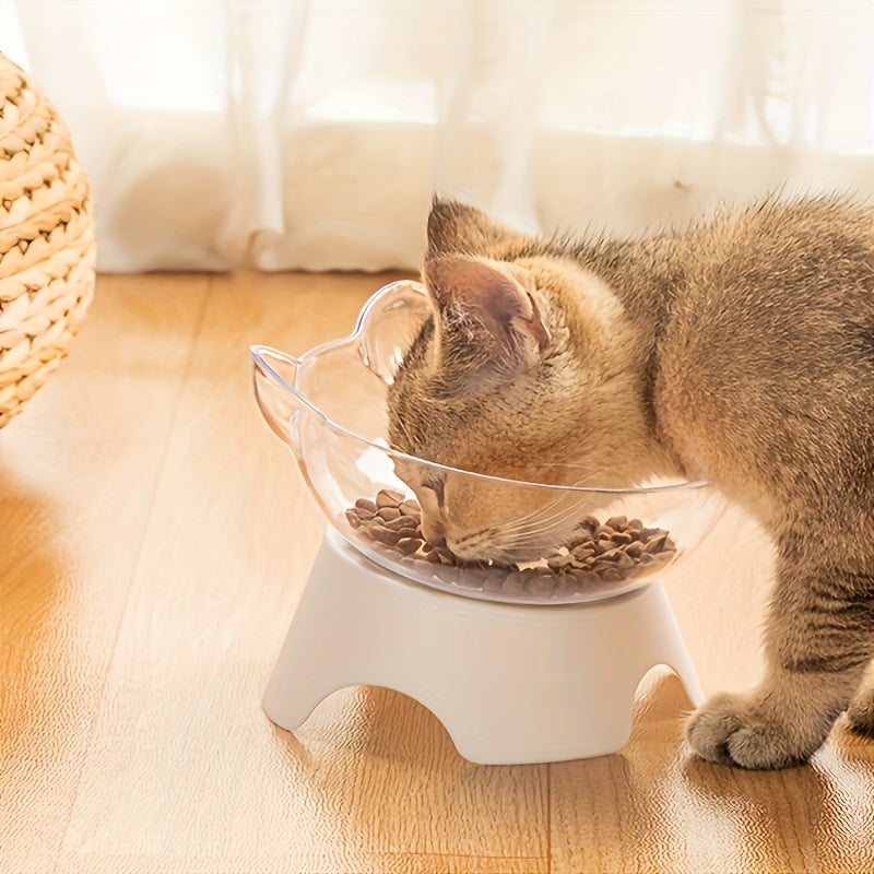 Elevated Pet Inclined Food Bowl Water Bowl, Transparent Plastic Cat Dish Bowl For Pet Cervical Spine Protection