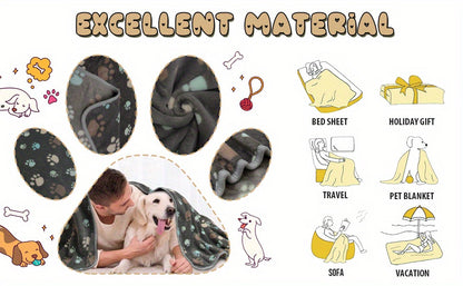 1pc Washable Flannel Paw Print Dog Blanket, Soft Pet Mat Cover for Dog Nest Cage Bed