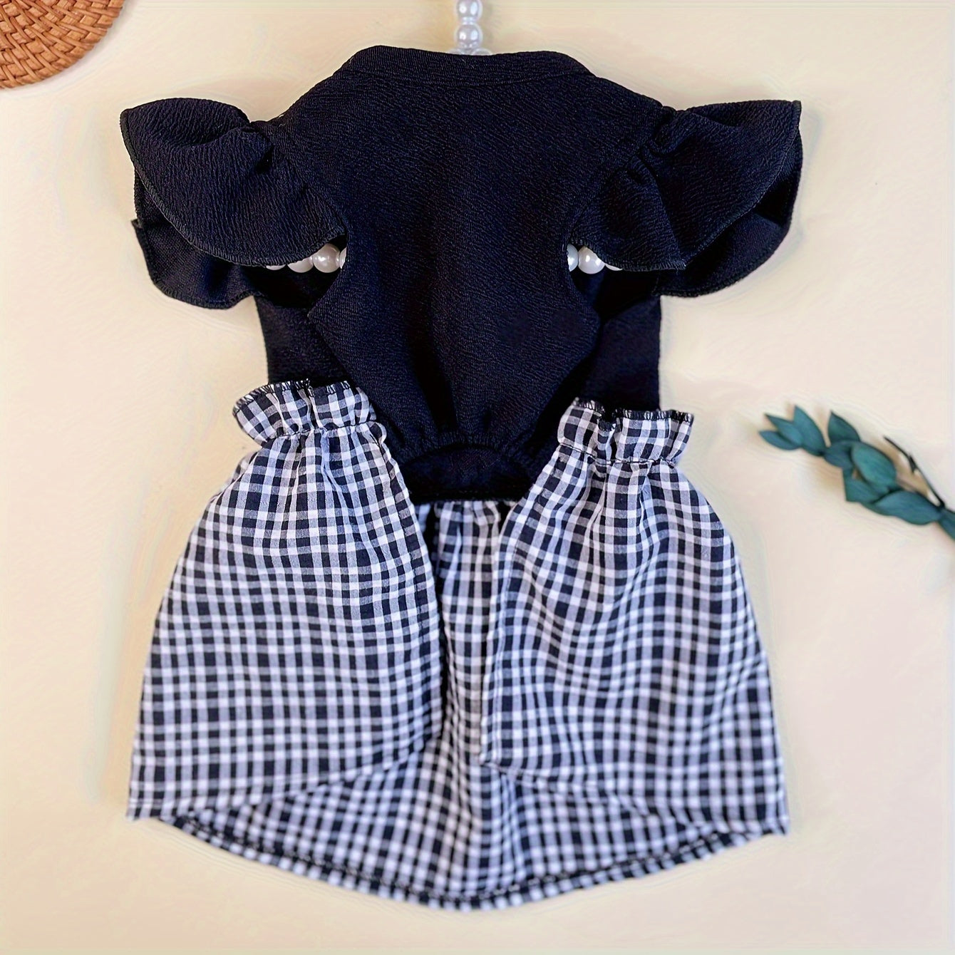 1pc Adorable Dog Pastoral Plaid Dress with Bow Bud & Flying Sleeves - Fashion Pet Skirt for Cats and Dogs - All Seasons Comfortable Clothing