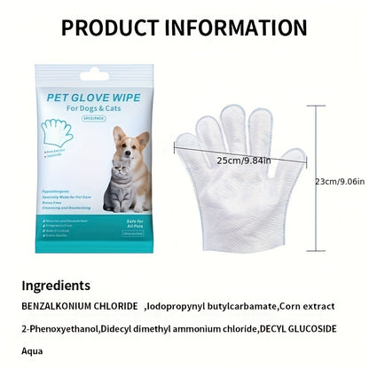 6-Pack Polyester Pet Grooming Wipes, Disposable Pet Bathing Gloves for Dogs and Cats, Unscented Cleaning Mitt for All Pets, Easy-to-Use Pet Care Supplies