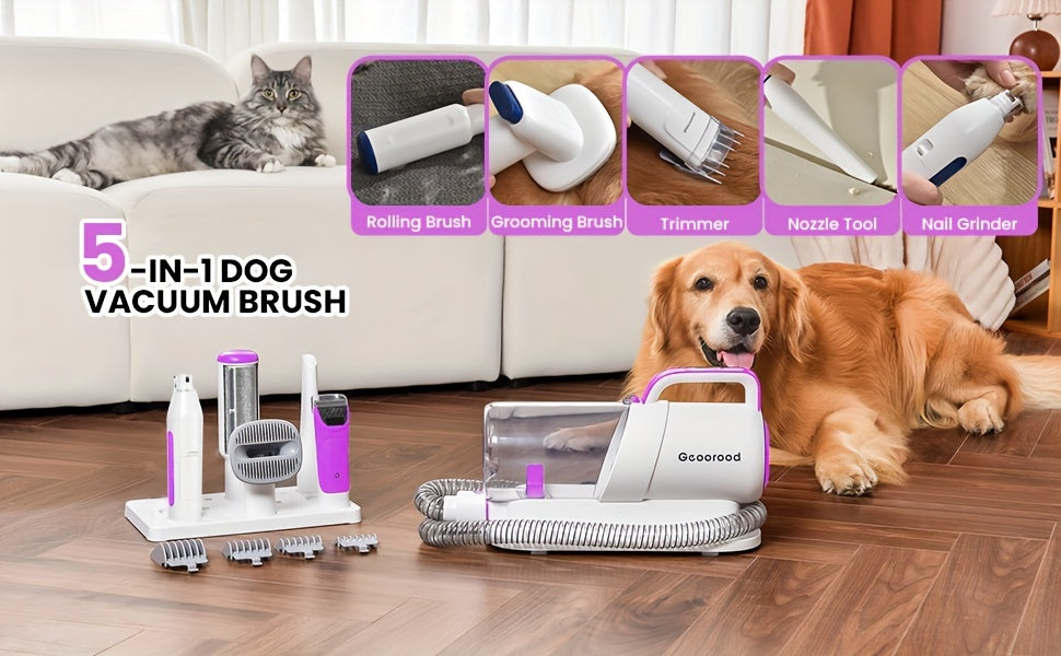 Dog Grooming Vacuum Kit with Pet Paws Grinding Tool, Electric Clipper And Dog Brush Work Quiet for Dogs And Cats At Home(purple), Pet Vacuum Grooming Kit, Dog Fur Vacuum, Dog Vacuum for Shedding Grooming, Pet Grooming Vacuum