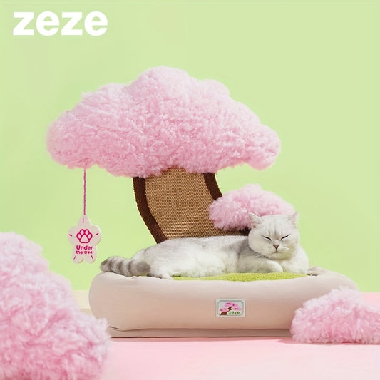 Luxurious Large Cat Bed with Scratching Post - Spacious Cat Tree with Cozy Pet Cushion, Plush Pink Design, Sturdy Construction, Easy Assembly, and Comfortable Resting Area for Your Feline Friend