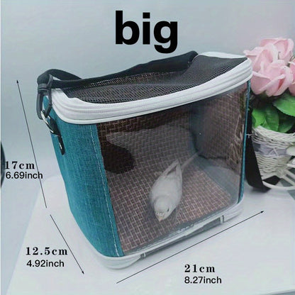 Portable Pet Bird Carrier Bag for Parrots - Durable Oxford Fabric, Transparent & Blue with Zip Closure and Handle, Ideal for Outdoor Training and Travel, Parrot Accessories