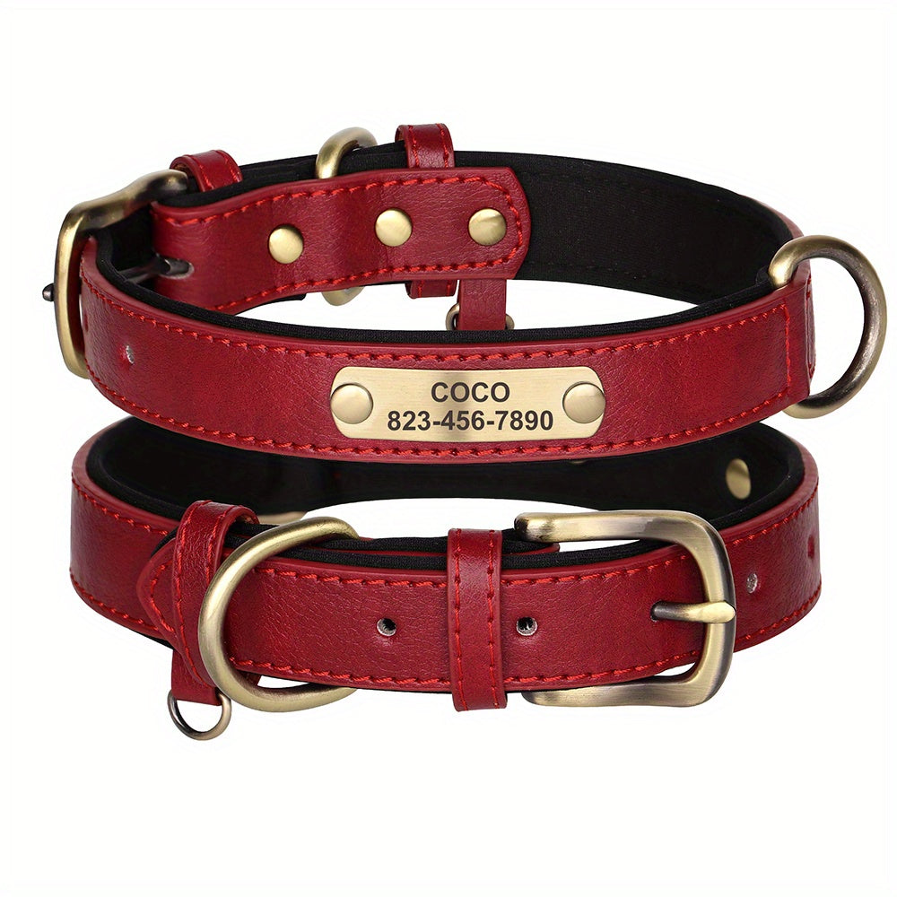 [Custom Dog Collar] Soft Padded Custom Engraved Dog Collar with ID Nameplate - Adjustable Pet Collars for Small to Large Dogs - Solid Pattern, Durable Material, Personalized