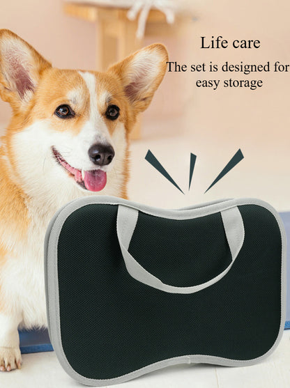 [8pcs Pet Grooming Kit] 8pcs LDECO Pet Grooming Kit for Dogs, Plastic Grooming Set, with Self-Cleaning Dematting Brush, Scissors, Comb, Nail Clippers, Foldable Bowl, Bath & Tooth Brushes, for Uncharged Pet Care Tools