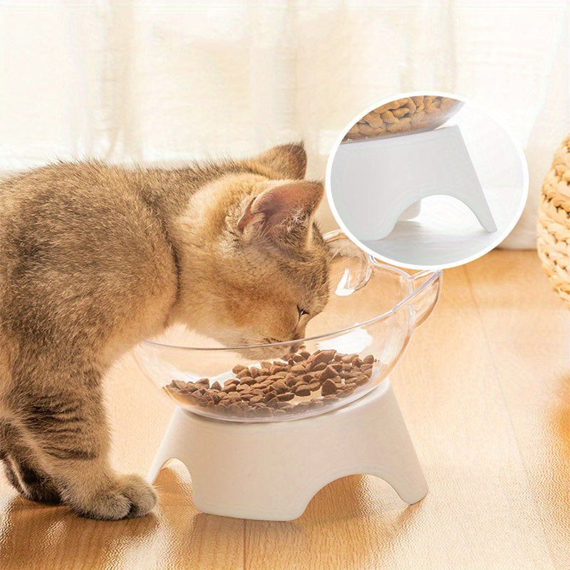 Elevated Pet Inclined Food Bowl Water Bowl, Transparent Plastic Cat Dish Bowl For Pet Cervical Spine Protection