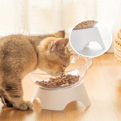 Elevated Pet Inclined Food Bowl Water Bowl, Transparent Plastic Cat Dish Bowl For Pet Cervical Spine Protection