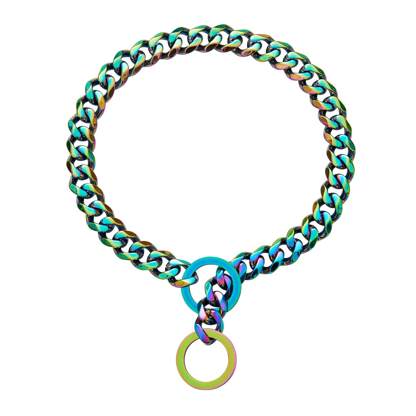 Titanium Steel Stainless Steel P Chain Colorful Cuban Chain Pet Dog Chain Heavy Duty Anti Slip Dog Collar