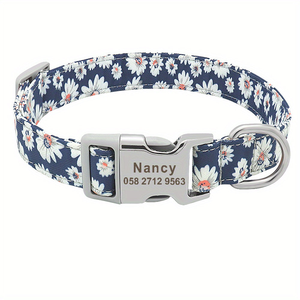 Personalized Pet Collar - Custom Engraved Nylon Dog Collar for Small Large Dogs, Cats, and Puppies with Name, Phone ID, and Adjustable Buckle - Durable, Waterproof, and Easy to Clean Basic Collar